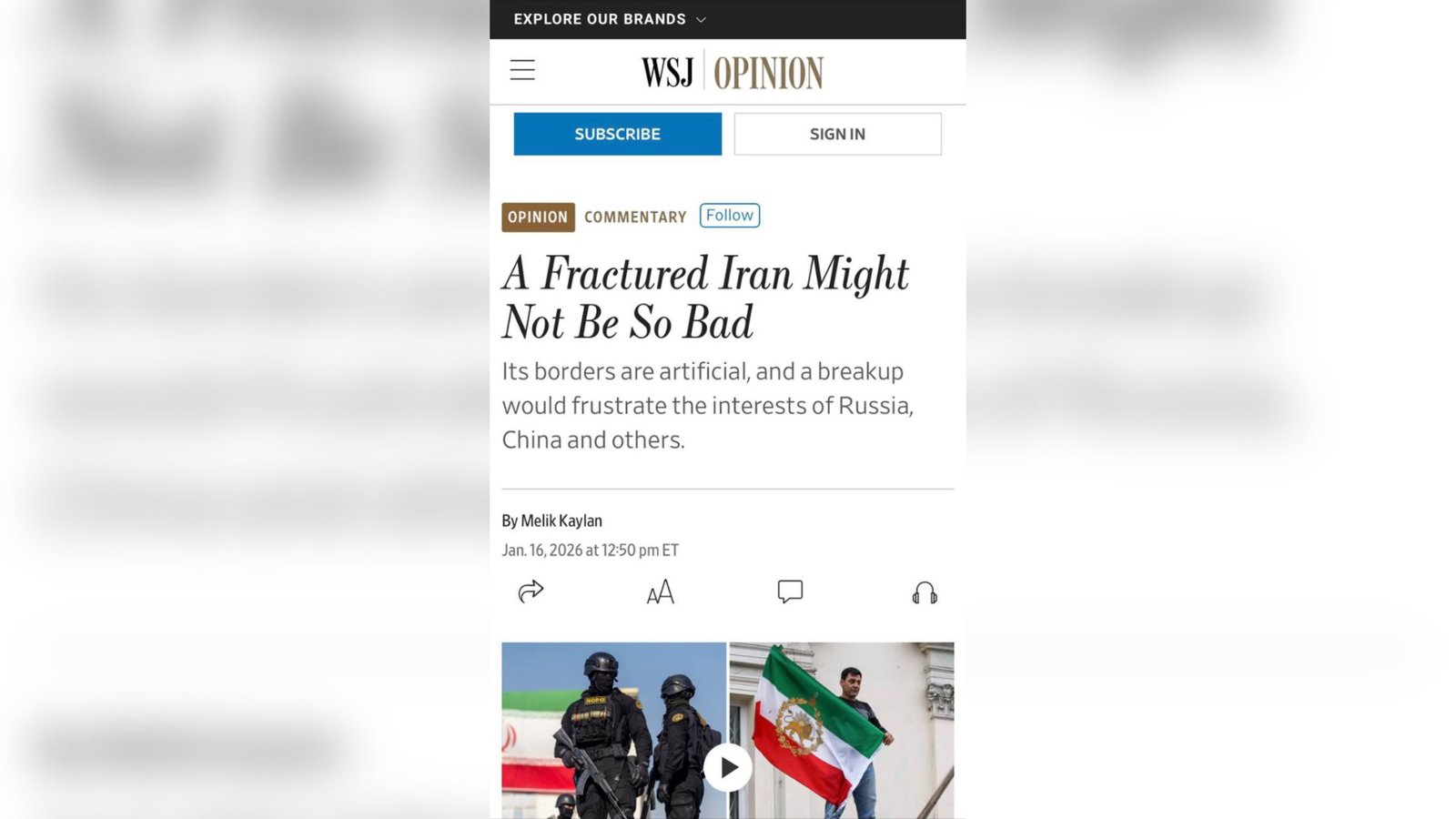  وال‌استریت ژورنال: فروپاشی جغرافیایی ایران می‌تواند معادلات منطقه را تغییر دهد    