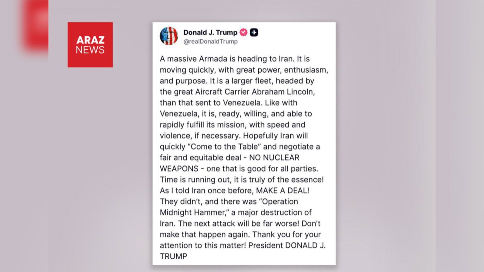  هشدار دوباره دونالد ترامپ به ایران همزمان اعزام ناوگان نظامی آمریکا          