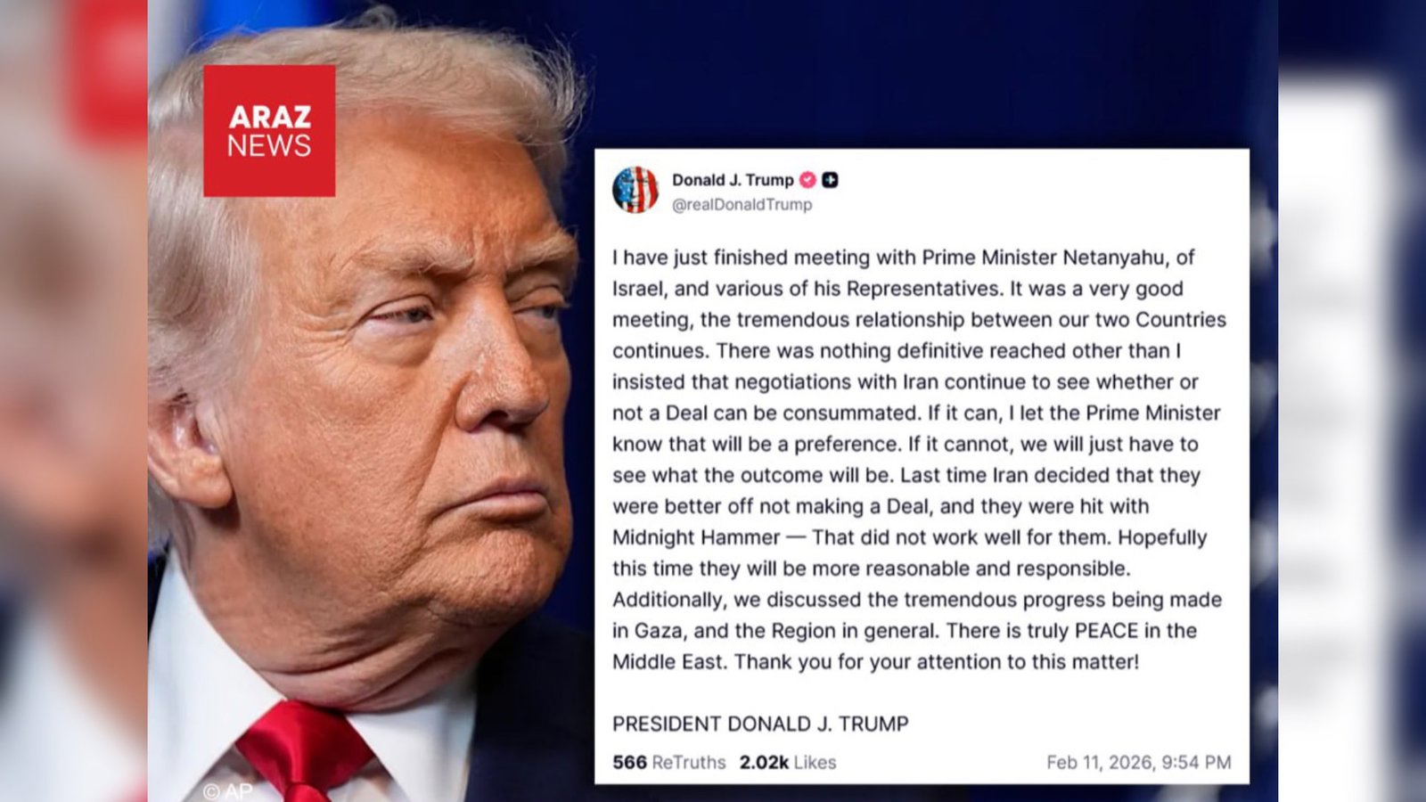 Tramp Netanyahu ilə görüşdən sonra: "İranla razılaşma olmasa, nəticənin nə olacağını görməli olacağıq"