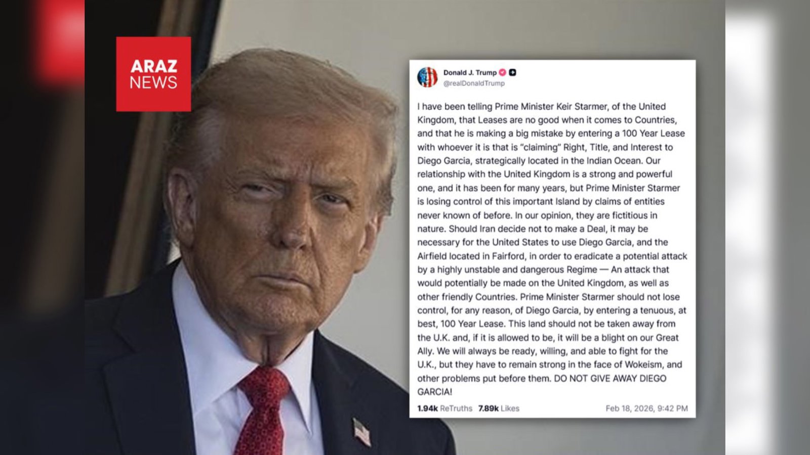 ترامپ: در صورت شكست توافق با ايران از ديه‌گو گارسيا استفاده مى كنيم