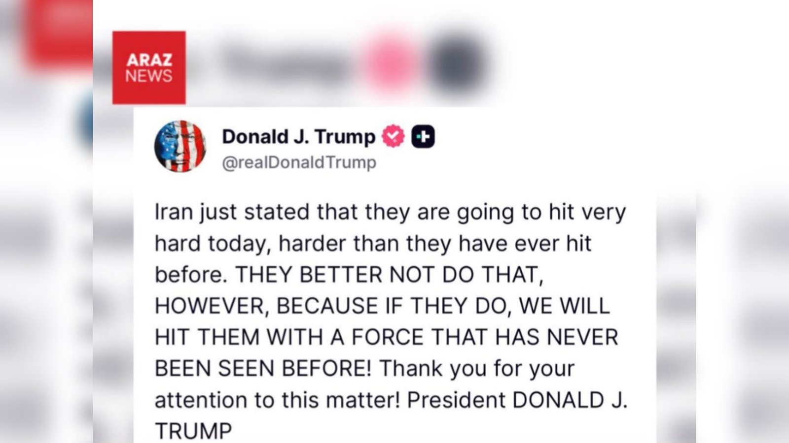 Trampın İrana yeni xəbərdarlığı: İran hücumları “misli görünməmiş cavab” alacaq