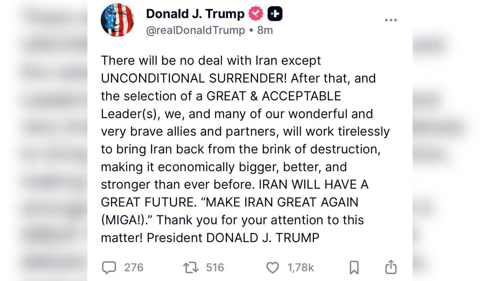  ترامپ: تنها راه توافق با ایران «تسلیم کامل و بدون قید و شرط» است            