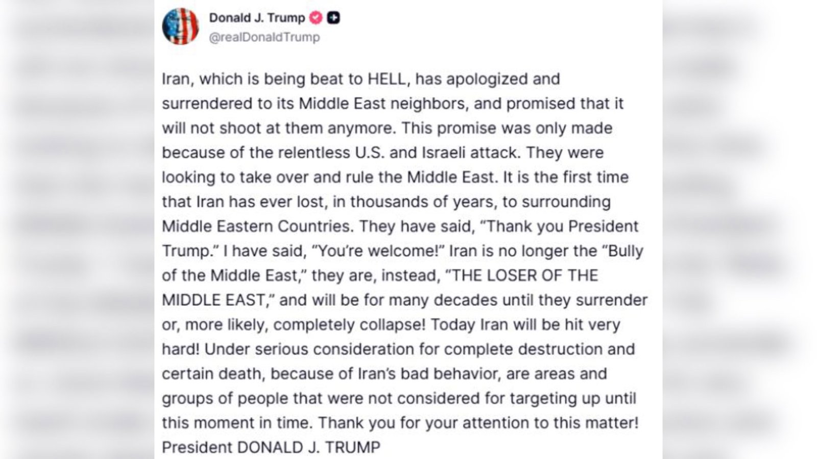  ترامپ: ایران در برابر کشورهای منطقه تسلیم شده است         