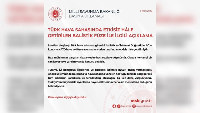 Türkiyə İran tərəfindən atılan ballistik raketin hava məkanında məhv edildiyini açıqladı