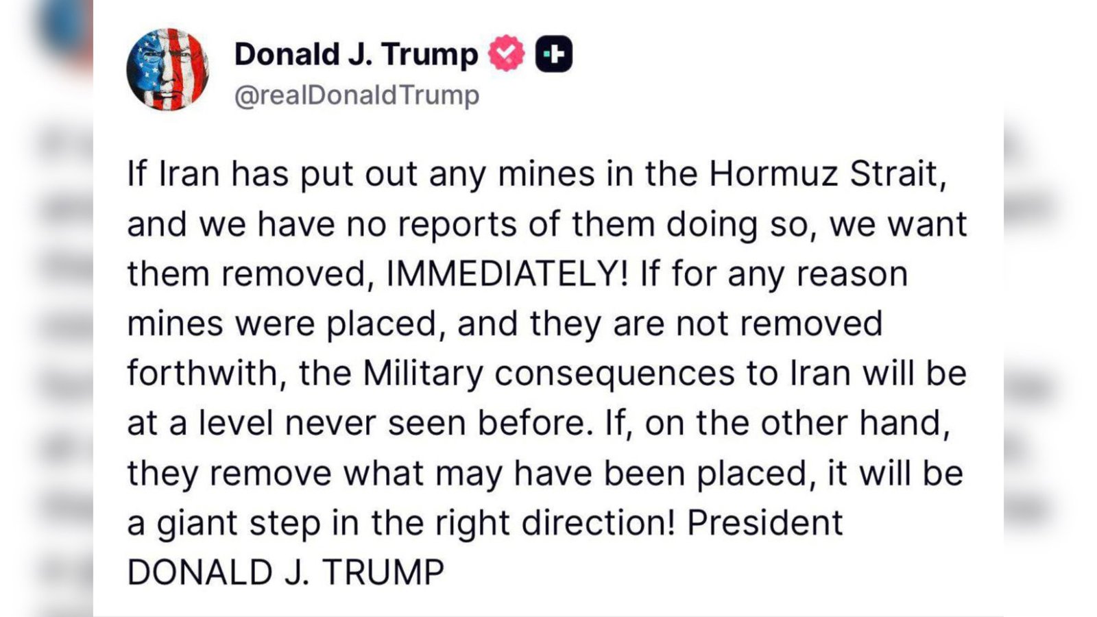  ترامپ به ایران درباره تنگه هرمز هشدار داد               