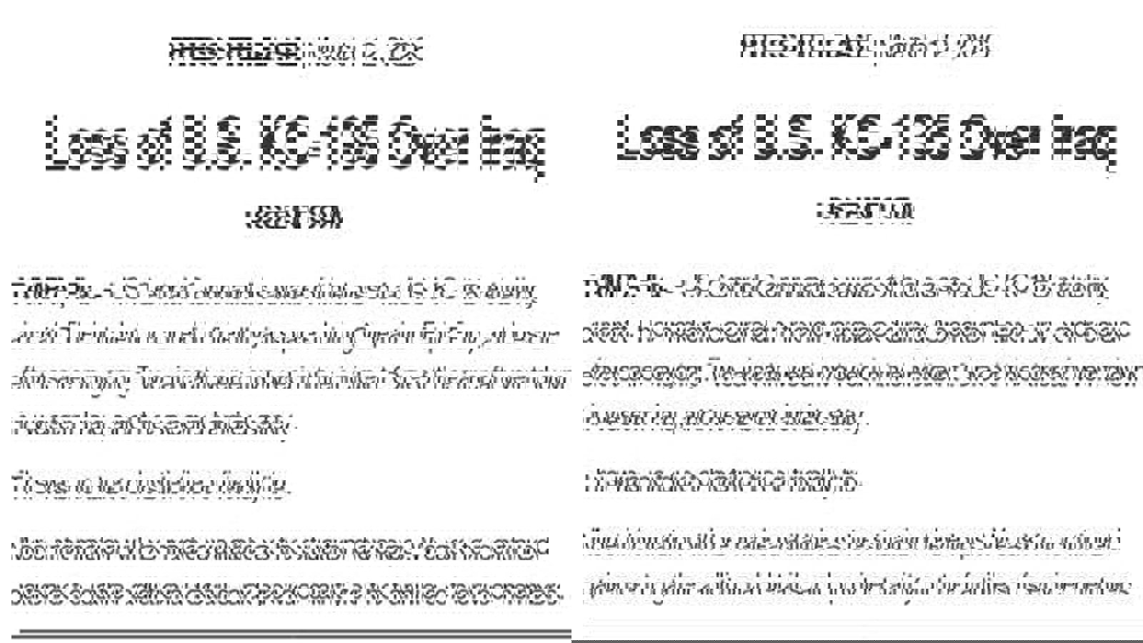  سقوط هواپیمای سوخت‌رسان «کی‌سی–۱۳۵» ارتش آمریکا بر فراز عراق               