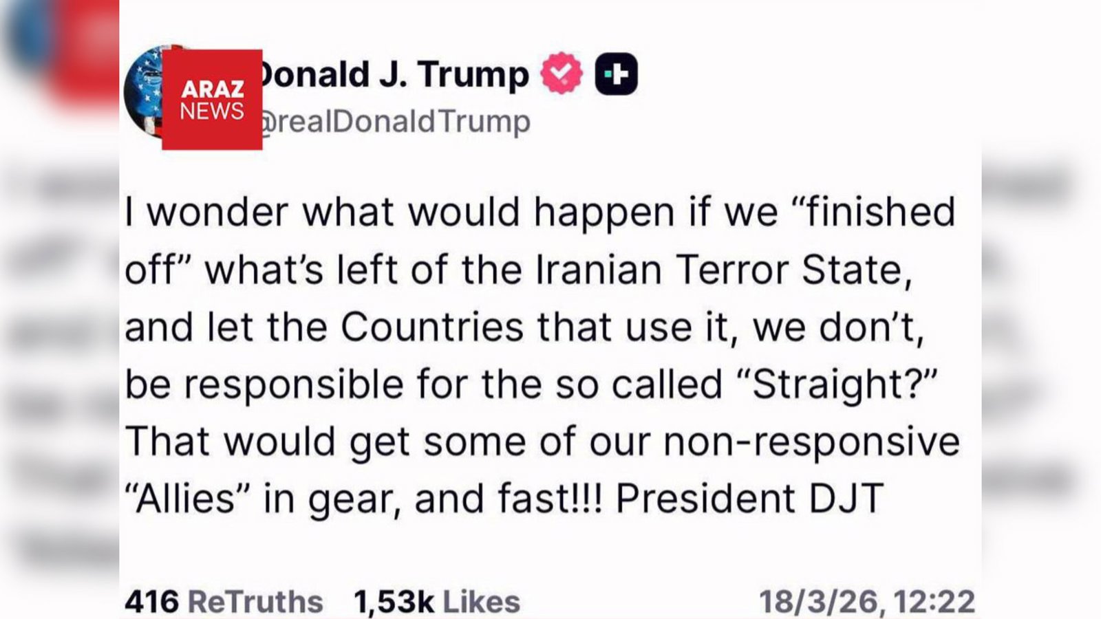  ترامپ از «تمام کردن» آنچه از حکومت تروریستی ایران باقی مانده سخن گفت            