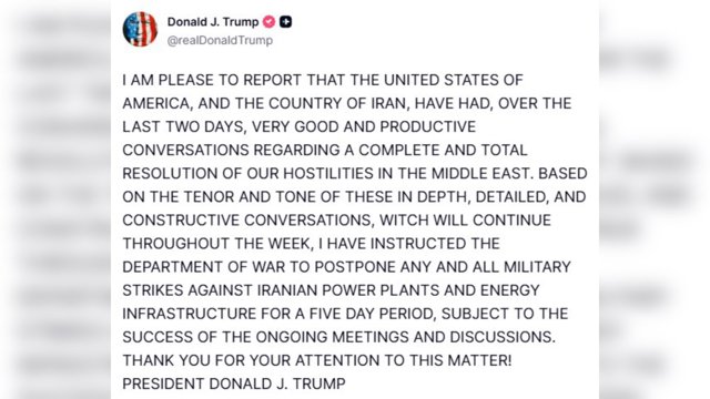  دونالد ترامپ: حملات به نیروگاه‌ها و زیرساخت انرژی ایران برای پنج روز به تعویق افتاد     