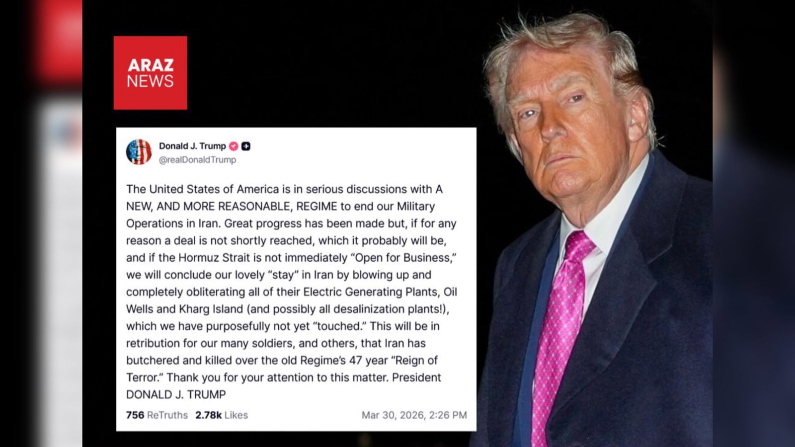  Tramp: “İranda yeni rejimlə danışıqlar aparırıq”; razılaşma olmazsa enerji infrastrukturu məhv ediləcək