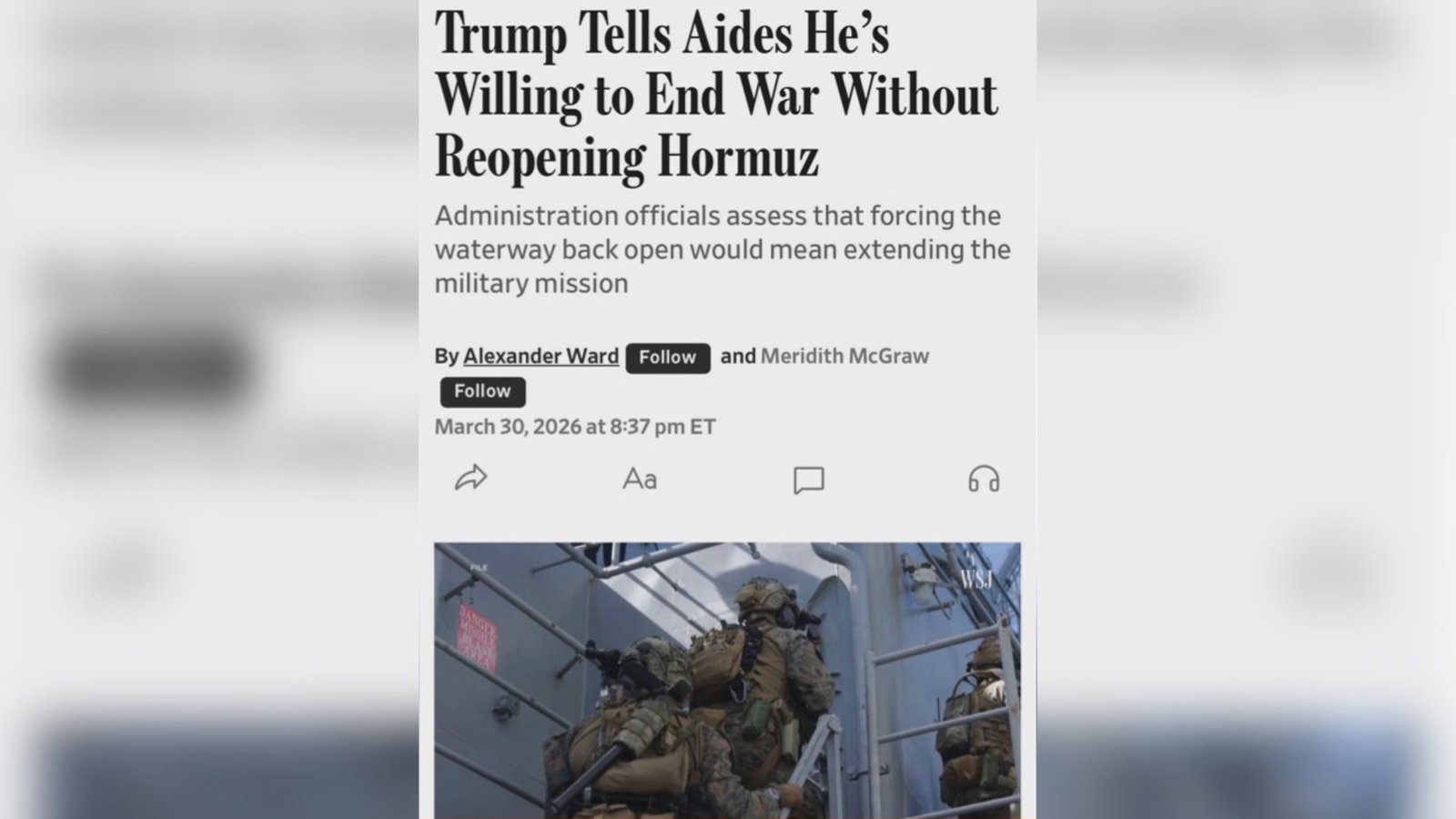  وال‌استریت ژورنال: ترامپ حاضر است جنگ با ایران را بدون بازگشایی کامل تنگه هرمز پایان دهد      
