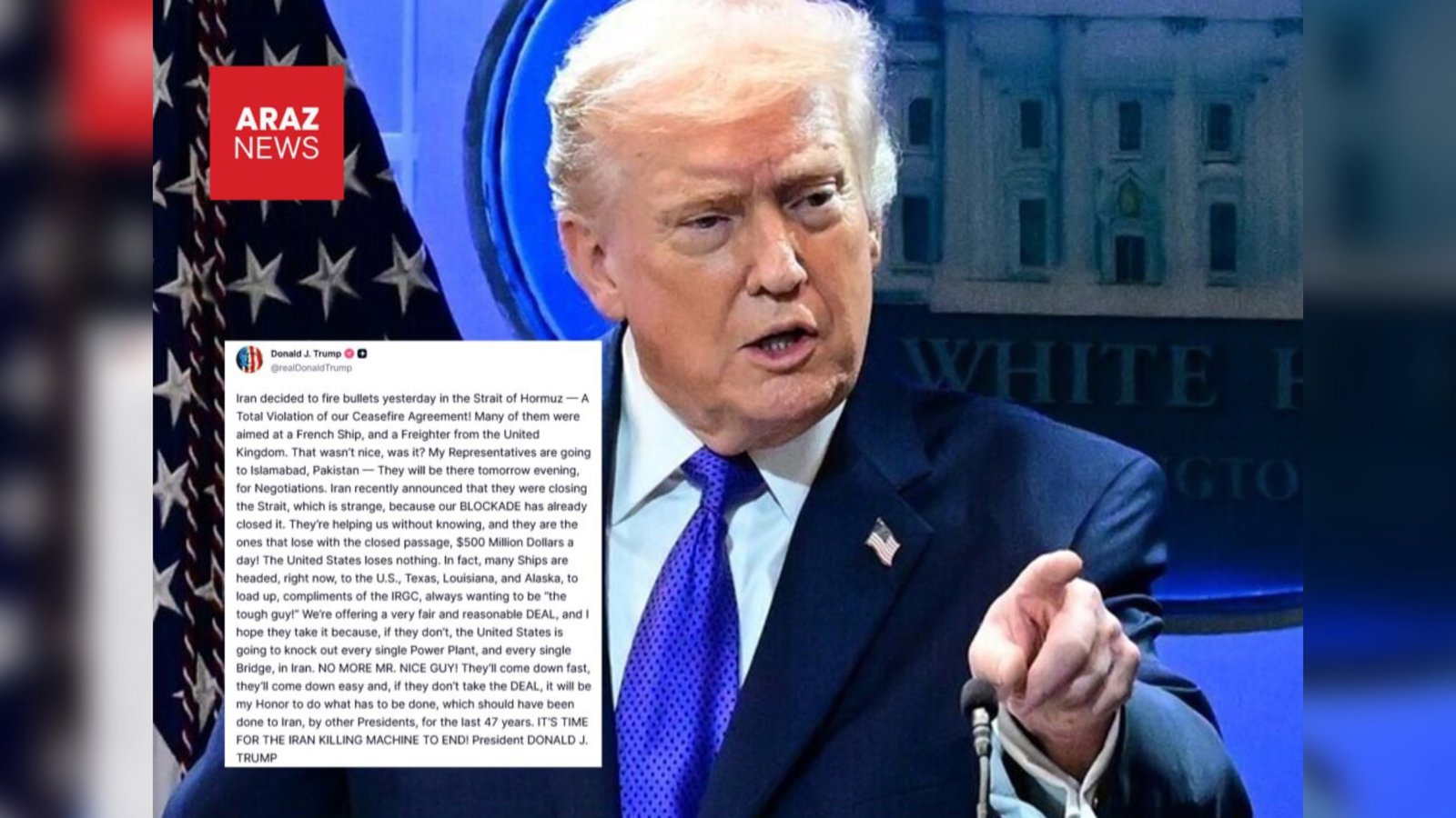  واکنش ترامپ به بستن تنگه هرمز توسط رژیم ایران؛ «همه نیروگاه‌ها و پل‌ها را می‌زنیم»      