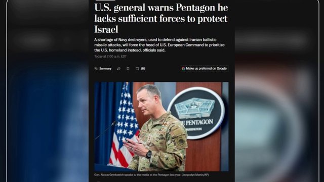 Döyüş gəmilərinin çatışmazlığı İsrailin müdafiə qalxanını sıxışdırır: Amerikalı komandan: Artıq eyni vaxtda həm İsraili, həm də ABŞ ərazisini müdafiə edə bilmirik