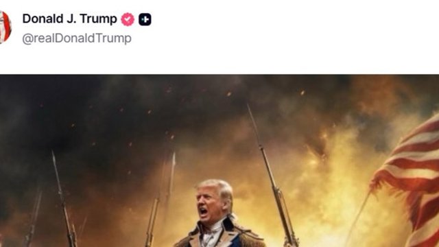 Donald Tramp öz şəxsi səhifəsində süni intellekt vasitəsilə hazırlanmış bir şəkil paylaşıb ki, onda özünü ABŞ inqilabı dövrünün simaları qiyafəsində göstərir