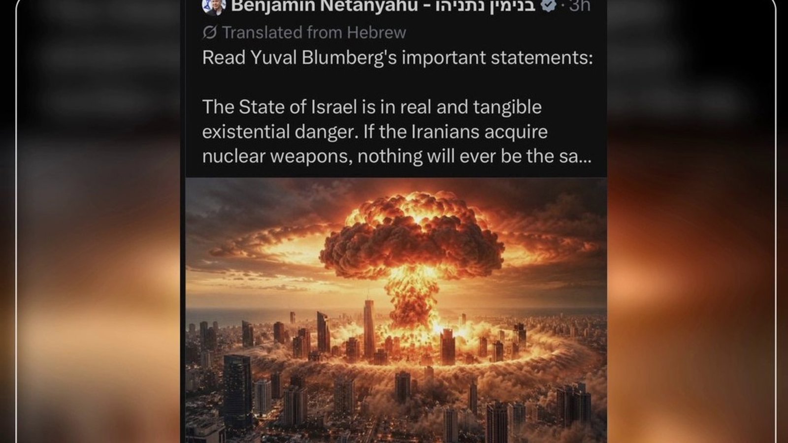 Netanyahu seçkilərdən iki gün əvvəl İslam Respublikasının atom bombasının yaratdığı «mövcudluq təhlükəsi» barədə xəbərdarlıq edib