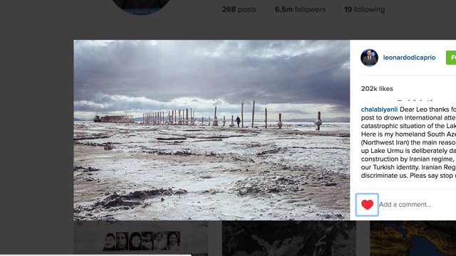 دریاچه اورمیه در اینستگرام  ''لئوناردو  دی کاپریو''