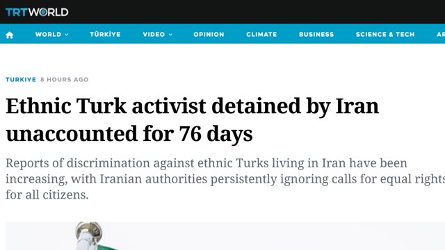 گزارش تی‌آرتی ورلد از وضعیت یوروش مهرعلی‌بیگلو