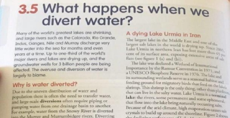 تدریس دلایل خشک شدن دریاچه اورمیه در مدارس استرالیا
