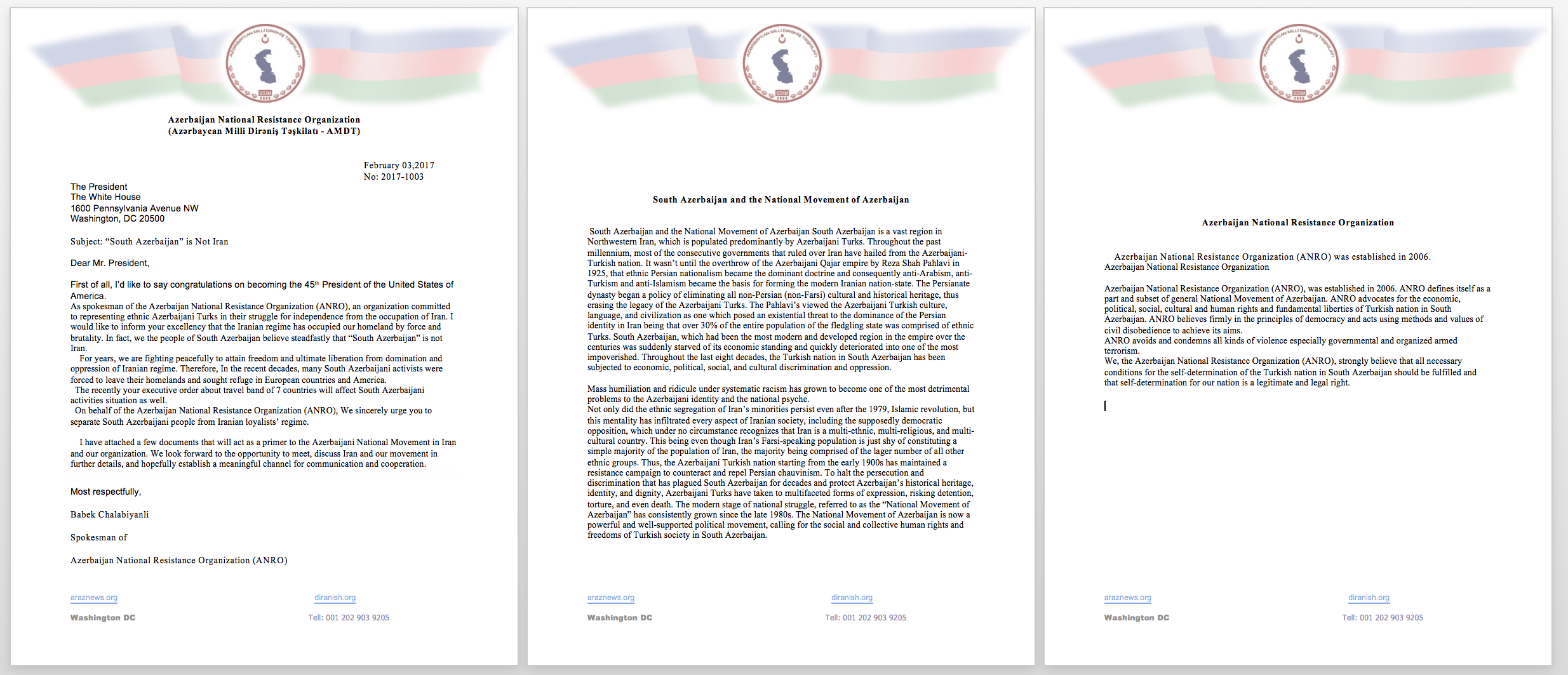 بابک چلبیانلی طی نامه ای به ترامپ: آزربایجان جنوبی ایران نیست حساب مردم آزربایجان جنوبی را از ایران جدا کنید