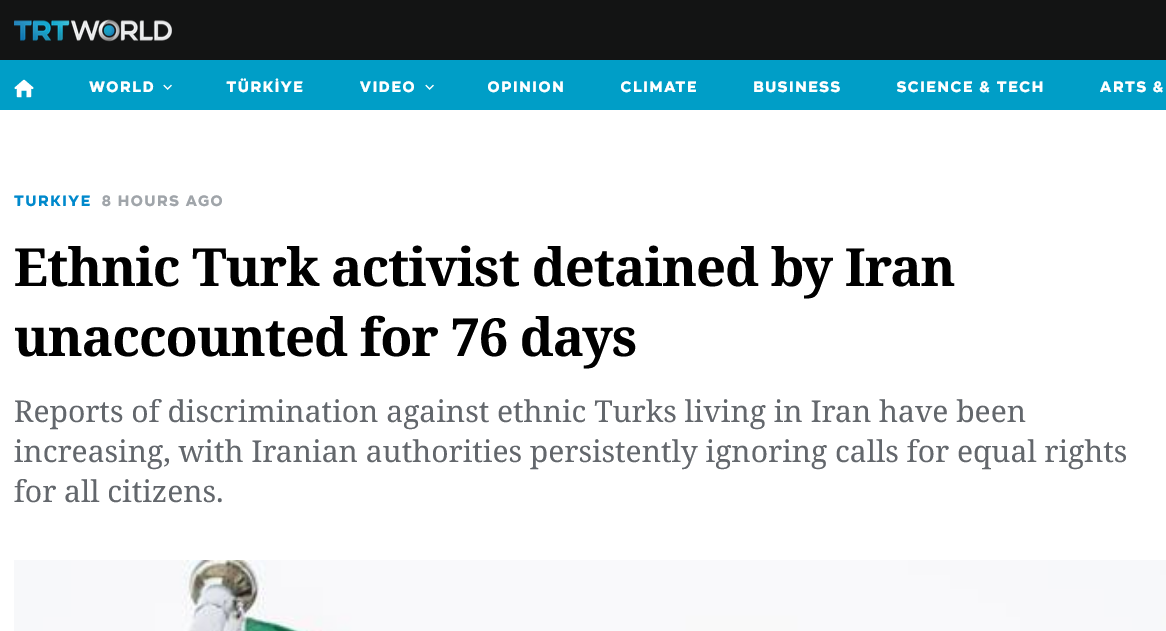 گزارش تی‌آرتی ورلد از وضعیت یوروش مهرعلی‌بیگلو